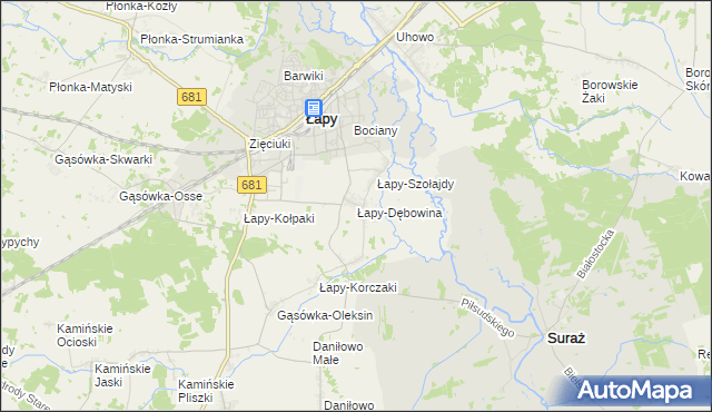 mapa Łapy-Dębowina, Łapy-Dębowina na mapie Targeo