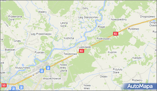 mapa Laskowiec gmina Rzekuń, Laskowiec gmina Rzekuń na mapie Targeo