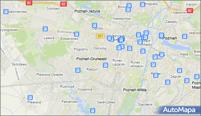 mapa Łazarz gmina Poznań, Łazarz gmina Poznań na mapie Targeo