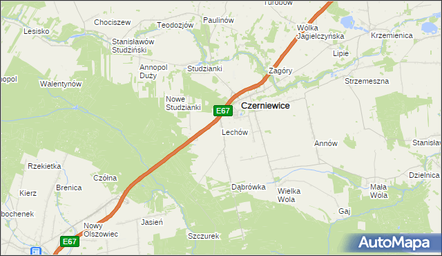 mapa Lechów gmina Czerniewice, Lechów gmina Czerniewice na mapie Targeo