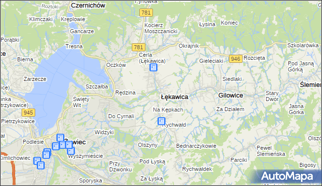 mapa Łękawica powiat żywiecki, Łękawica powiat żywiecki na mapie Targeo
