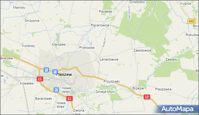 mapa Lenartowice gmina Pleszew, Lenartowice gmina Pleszew na mapie Targeo