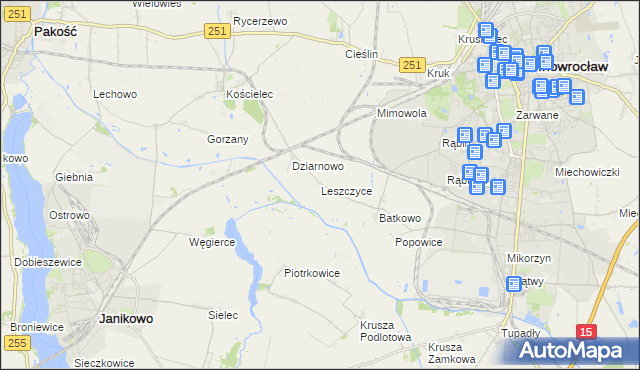 mapa Leszczyce, Leszczyce na mapie Targeo