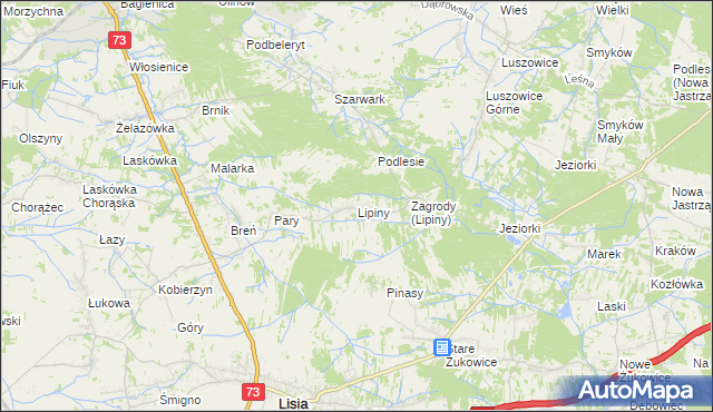 mapa Lipiny gmina Dąbrowa Tarnowska, Lipiny gmina Dąbrowa Tarnowska na mapie Targeo