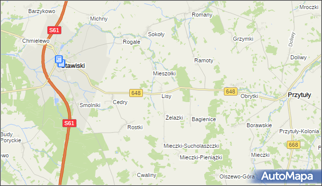 mapa Lisy gmina Stawiski, Lisy gmina Stawiski na mapie Targeo