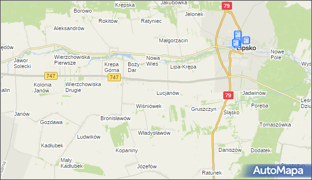 mapa Lucjanów gmina Lipsko, Lucjanów gmina Lipsko na mapie Targeo