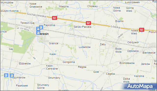 mapa Ludwików gmina Teresin, Ludwików gmina Teresin na mapie Targeo