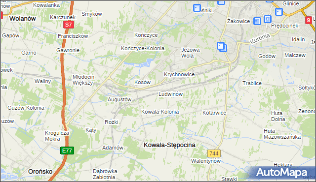 mapa Ludwinów gmina Kowala, Ludwinów gmina Kowala na mapie Targeo