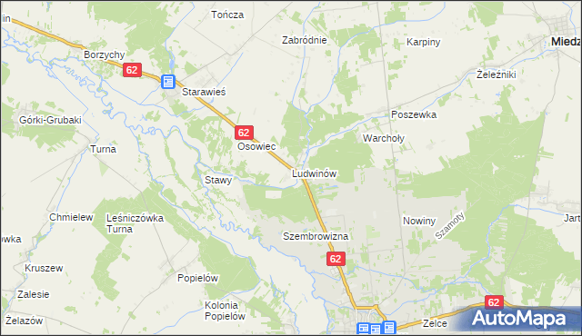 mapa Ludwinów gmina Liw, Ludwinów gmina Liw na mapie Targeo