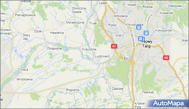 mapa Ludźmierz, Ludźmierz na mapie Targeo