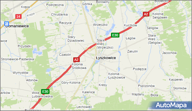 mapa Łyszkowice powiat łowicki, Łyszkowice powiat łowicki na mapie Targeo