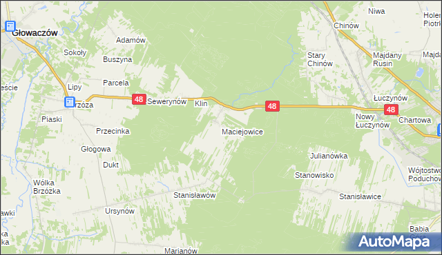 mapa Maciejowice gmina Głowaczów, Maciejowice gmina Głowaczów na mapie Targeo