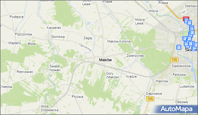 mapa Maków powiat skierniewicki, Maków powiat skierniewicki na mapie Targeo