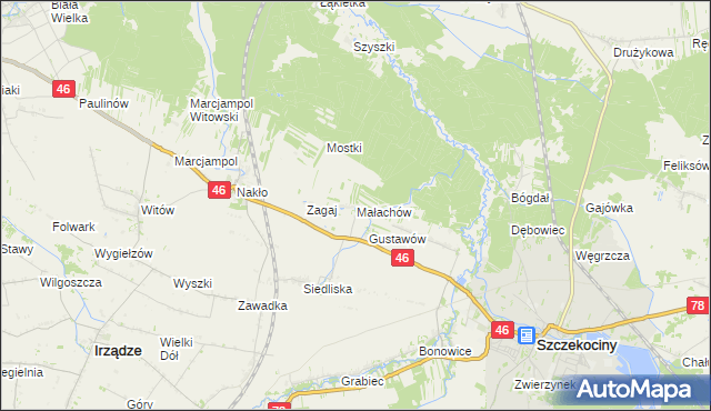 mapa Małachów gmina Szczekociny, Małachów gmina Szczekociny na mapie Targeo