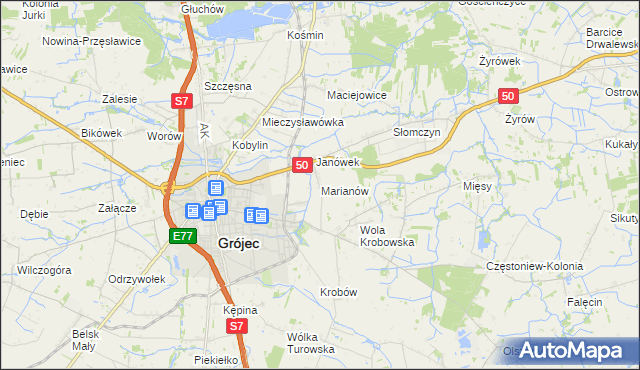 mapa Marianów gmina Grójec, Marianów gmina Grójec na mapie Targeo