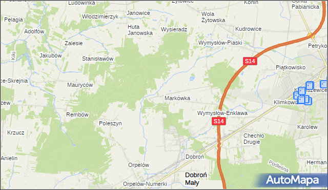 mapa Markówka gmina Dobroń, Markówka gmina Dobroń na mapie Targeo