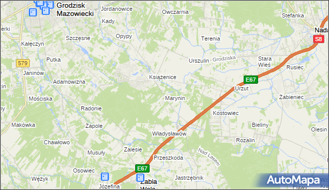 mapa Marynin gmina Grodzisk Mazowiecki, Marynin gmina Grodzisk Mazowiecki na mapie Targeo