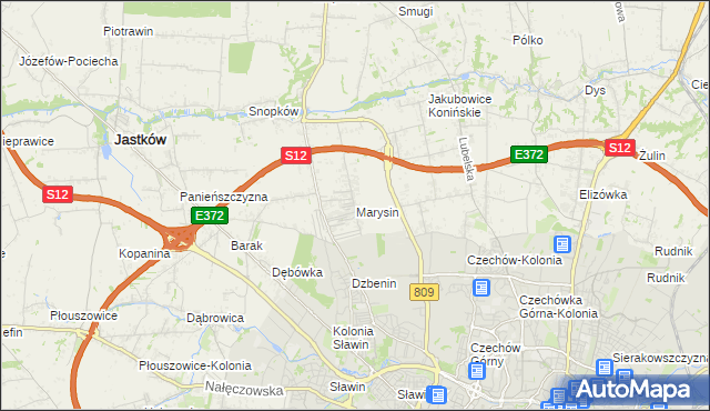 mapa Marysin gmina Jastków, Marysin gmina Jastków na mapie Targeo