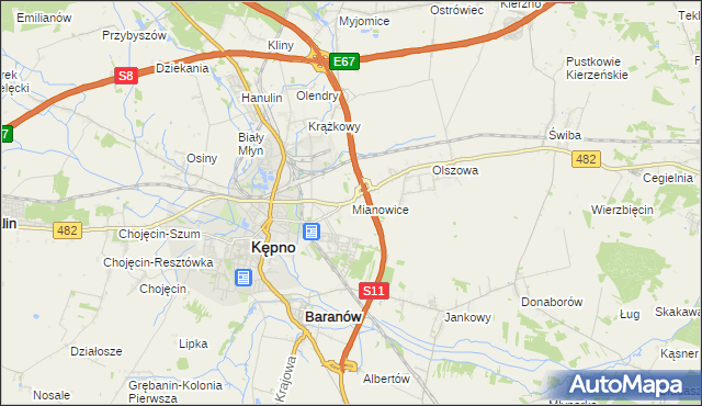mapa Mianowice gmina Kępno, Mianowice gmina Kępno na mapie Targeo