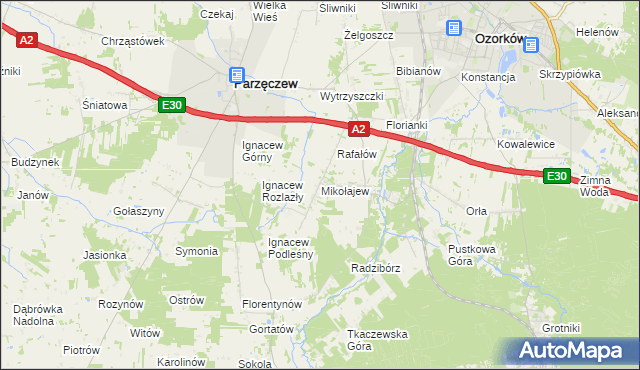 mapa Mikołajew gmina Parzęczew, Mikołajew gmina Parzęczew na mapie Targeo