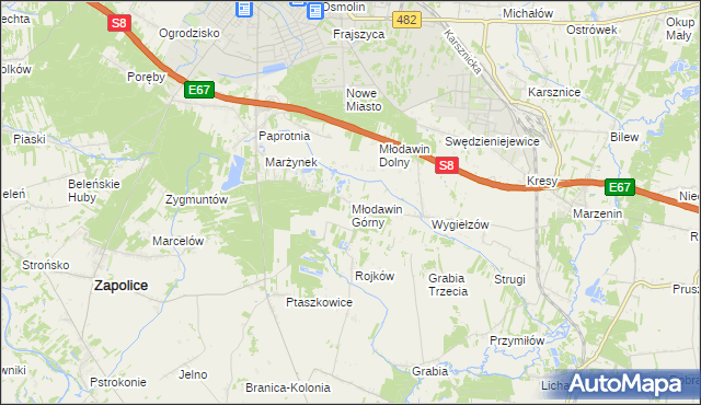 mapa Młodawin Górny, Młodawin Górny na mapie Targeo