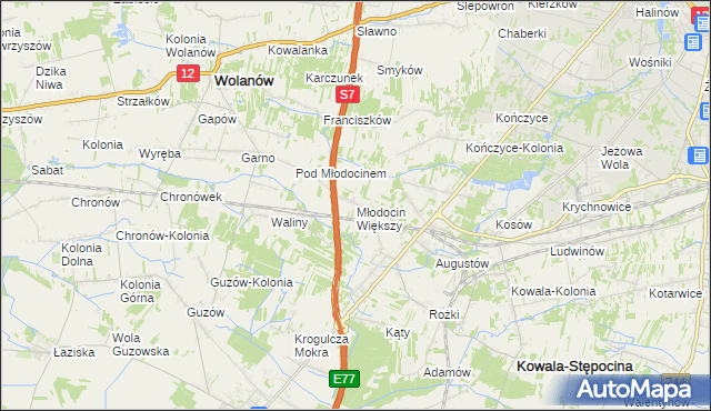 mapa Młodocin Większy, Młodocin Większy na mapie Targeo