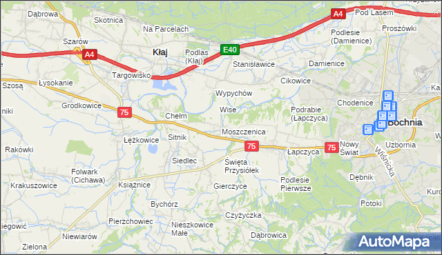 mapa Moszczenica gmina Bochnia, Moszczenica gmina Bochnia na mapie Targeo