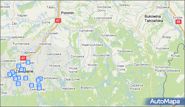 mapa Murzasichle, Murzasichle na mapie Targeo