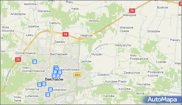 mapa Myszaki, Myszaki na mapie Targeo