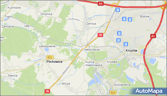 mapa Nieborowice, Nieborowice na mapie Targeo