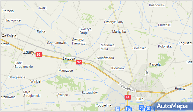 mapa Niedźwiada gmina Łowicz, Niedźwiada gmina Łowicz na mapie Targeo