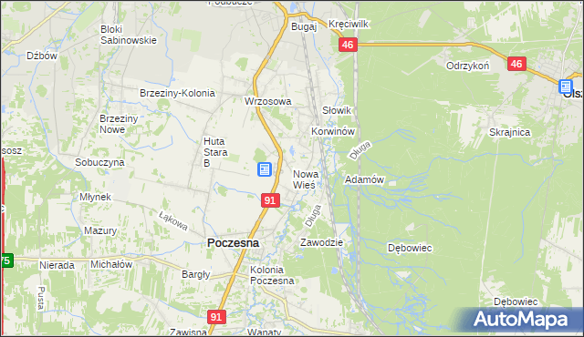 mapa Nowa Wieś gmina Poczesna, Nowa Wieś gmina Poczesna na mapie Targeo