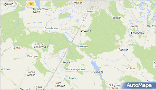 mapa Nowinki gmina Mosina, Nowinki gmina Mosina na mapie Targeo