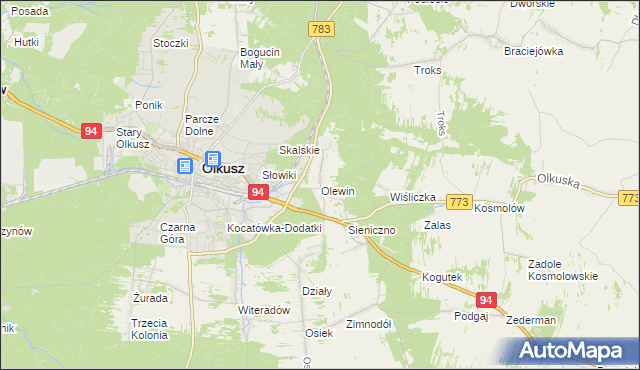 mapa Olewin gmina Olkusz, Olewin gmina Olkusz na mapie Targeo