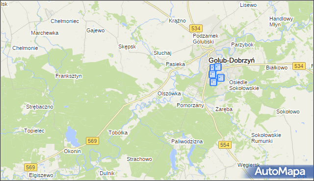 mapa Olszówka gmina Golub-Dobrzyń, Olszówka gmina Golub-Dobrzyń na mapie Targeo