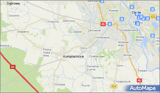 mapa Osiny gmina Komprachcice, Osiny gmina Komprachcice na mapie Targeo