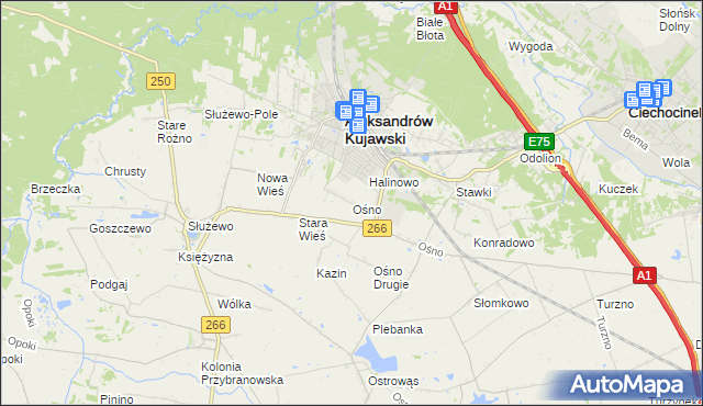 mapa Ośno gmina Aleksandrów Kujawski, Ośno gmina Aleksandrów Kujawski na mapie Targeo