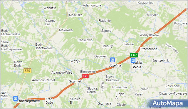 mapa Osowiec gmina Żabia Wola, Osowiec gmina Żabia Wola na mapie Targeo