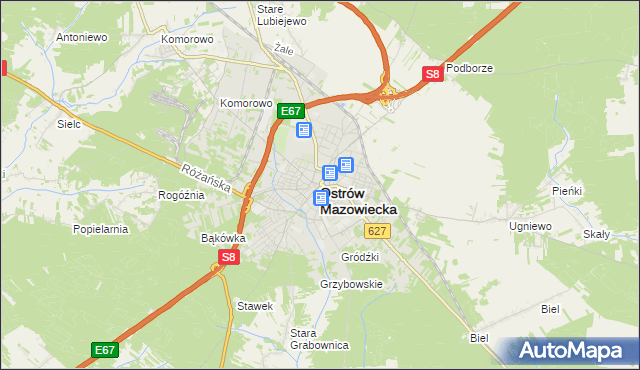 mapa Ostrów Mazowiecka, Ostrów Mazowiecka na mapie Targeo
