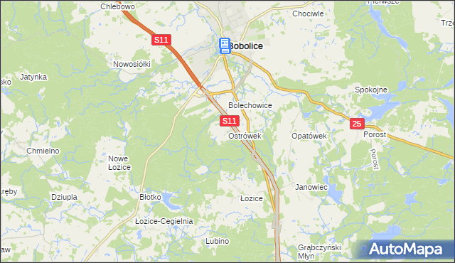 mapa Ostrówek gmina Bobolice, Ostrówek gmina Bobolice na mapie Targeo