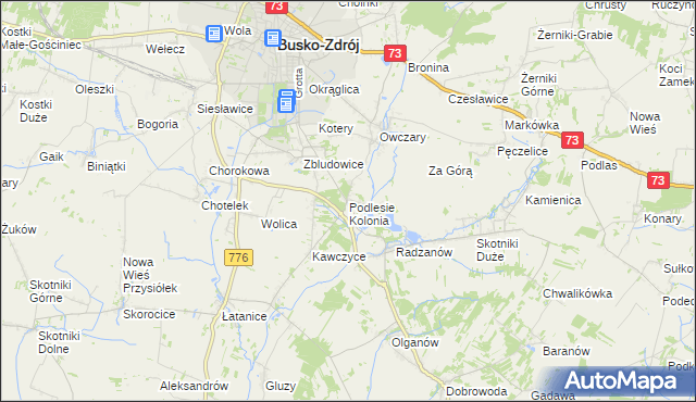 mapa Podlesie Kolonia gmina Busko-Zdrój, Podlesie Kolonia gmina Busko-Zdrój na mapie Targeo