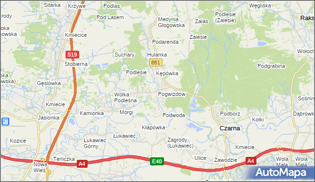 mapa Pogwizdów gmina Czarna, Pogwizdów gmina Czarna na mapie Targeo