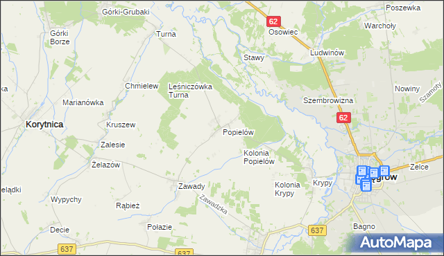 mapa Popielów gmina Liw, Popielów gmina Liw na mapie Targeo