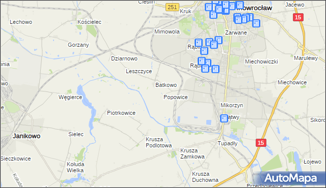 mapa Popowice gmina Inowrocław, Popowice gmina Inowrocław na mapie Targeo