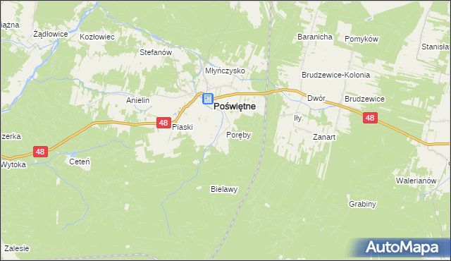 mapa Poręby gmina Poświętne, Poręby gmina Poświętne na mapie Targeo