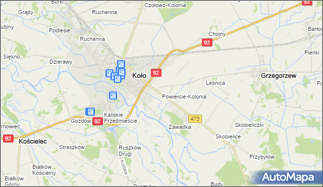 mapa Powiercie-Kolonia, Powiercie-Kolonia na mapie Targeo