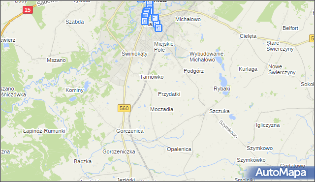 mapa Przydatki gmina Brodnica, Przydatki gmina Brodnica na mapie Targeo