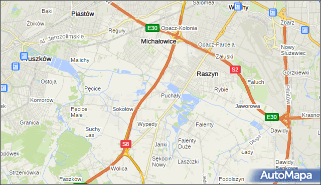 mapa Puchały gmina Raszyn, Puchały gmina Raszyn na mapie Targeo