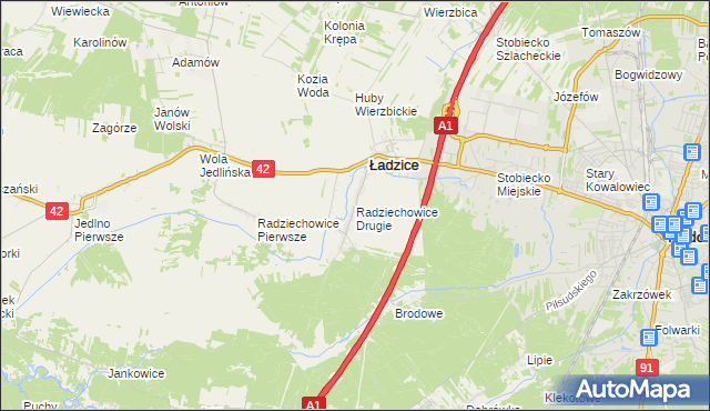 mapa Radziechowice Drugie, Radziechowice Drugie na mapie Targeo