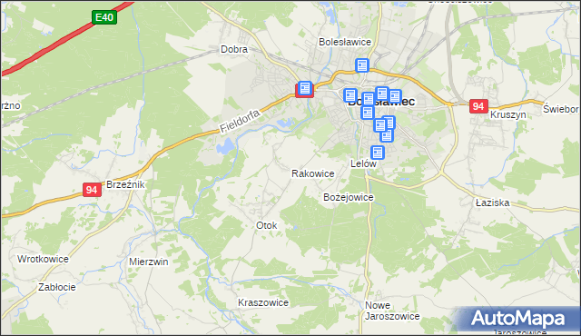 mapa Rakowice gmina Bolesławiec, Rakowice gmina Bolesławiec na mapie Targeo